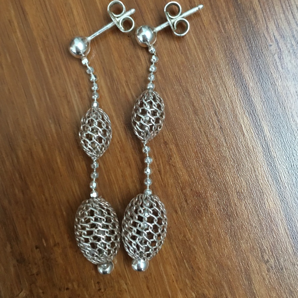 9.25 sterling silver mesh ball dangle earrings